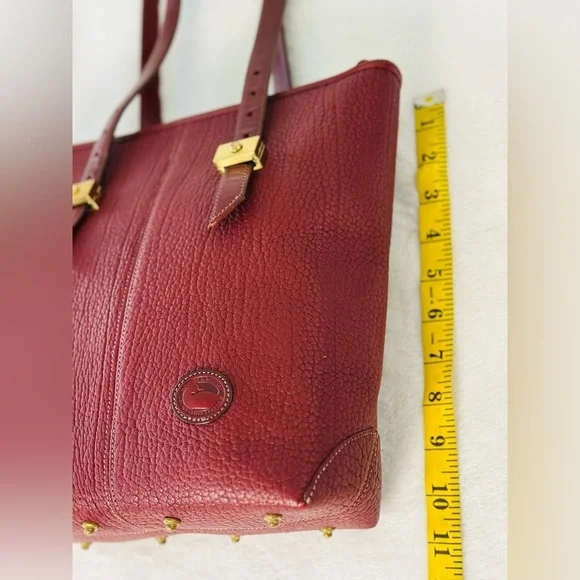 Vintage Dooney and Bourke Pebbled Leather Tote Bag in Deep Burgundy Color - Picture 7 of 12